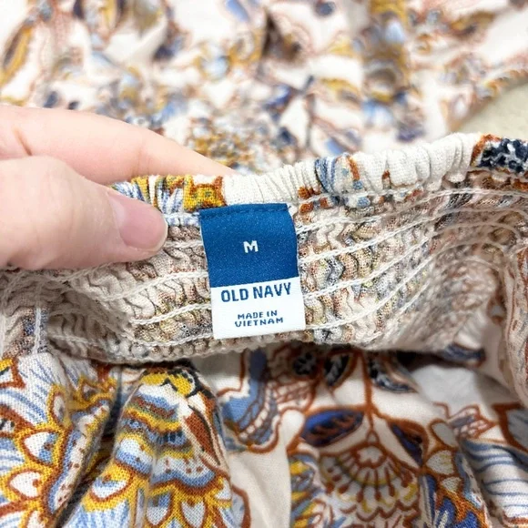 Old Navy Sleeveless Good Bodice Light Blue Cream Floral Sun Casual Dress Midi M - Picture 5 of 6